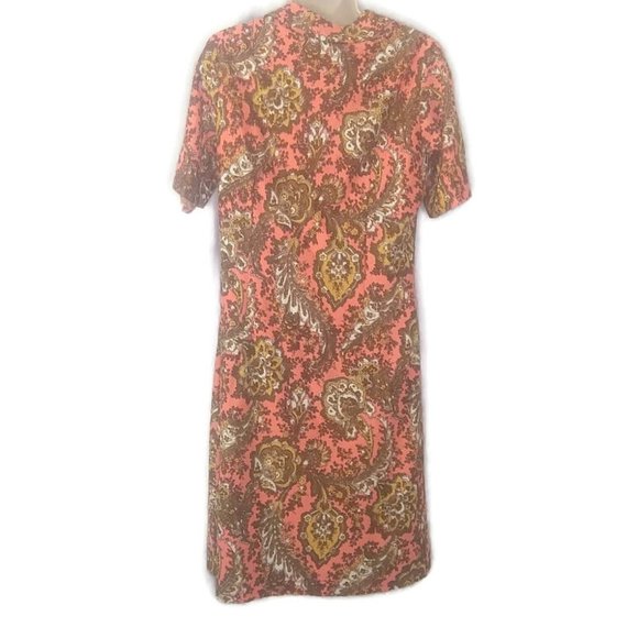 Vintage 1950's Mynette Coral Brown Paisley Button Dress - Picture 4 of 5